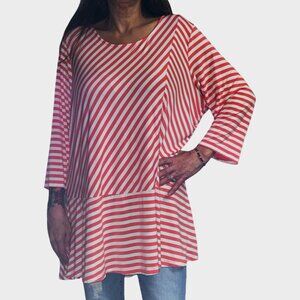 2X*Dennis By Dennis Basso*Hot Pink/White Striped Tunic Blouse